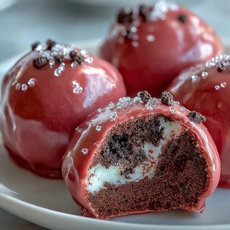 Chilled Oreo Truffle Balls with Pink Candy Coating are packed into a gift box, perfect for homemade holiday treats.