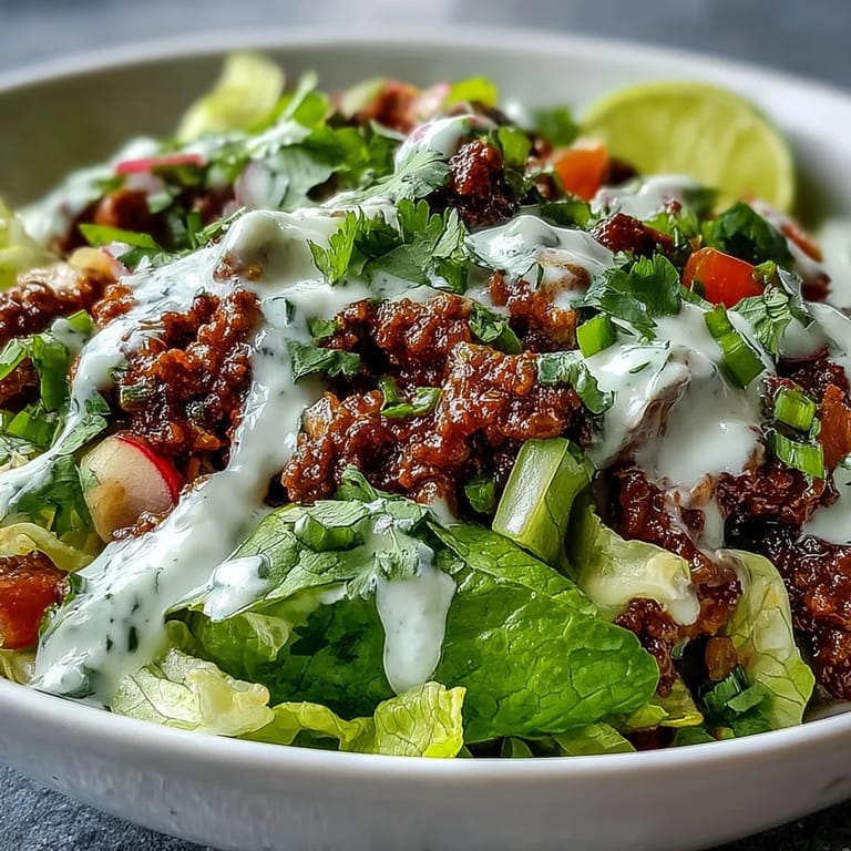 Deconstructed gluten-free Healthy Taco Bowl featuring warm seasoned ground beef, crisp lettuce, shredded cheddar, and lime wedges, arranged for a quick and easy weeknight family dinner.
