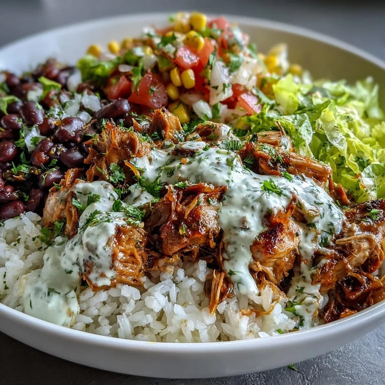 Vibrant Carnitas Burrito Bowl topped with crisp lettuce, sweet corn, and zesty salsa.