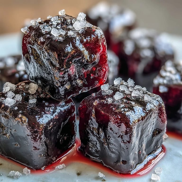 A platter of chewy Black Currant Gummies, garnished with fresh black currants and mint.