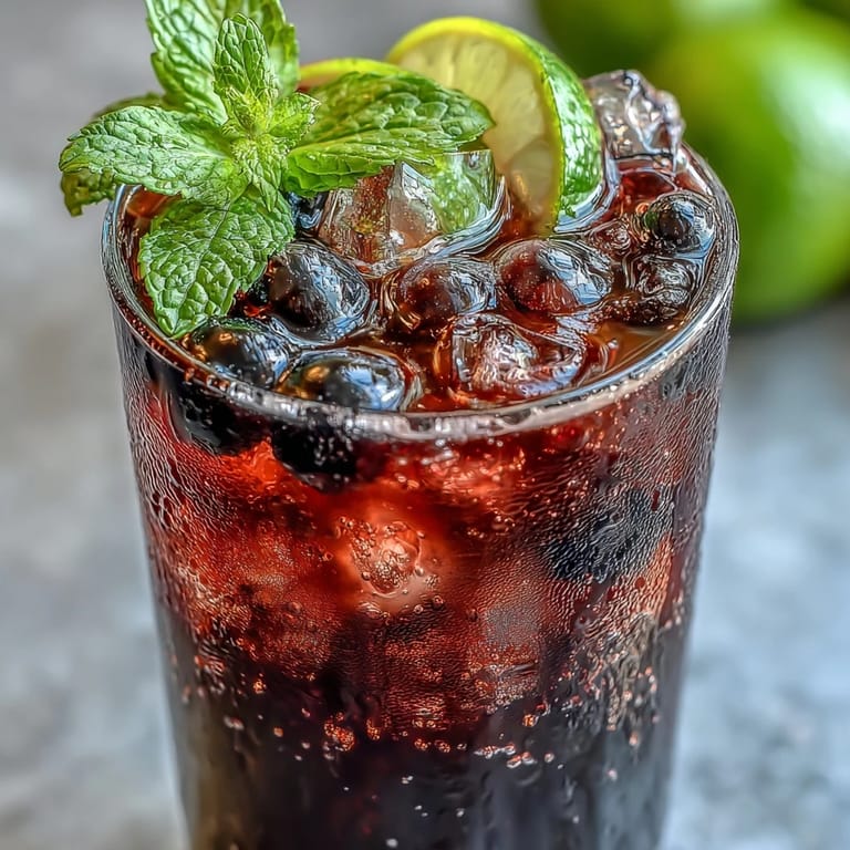 Two sparkling glasses of refreshing Black Currant Mocktail garnished with mint sprigs and thin lime rounds.