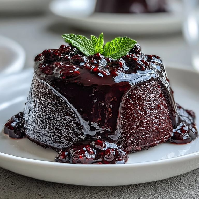 Elegant black currant panna cotta dessert served in ramekins with a vibrant purple hue and creamy texture.  