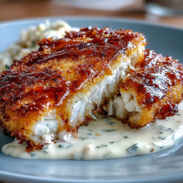 Soul food fried catfish seasoned with paprika and cayenne, golden and crunchy, paired with tangy homemade remoulade sauce.  