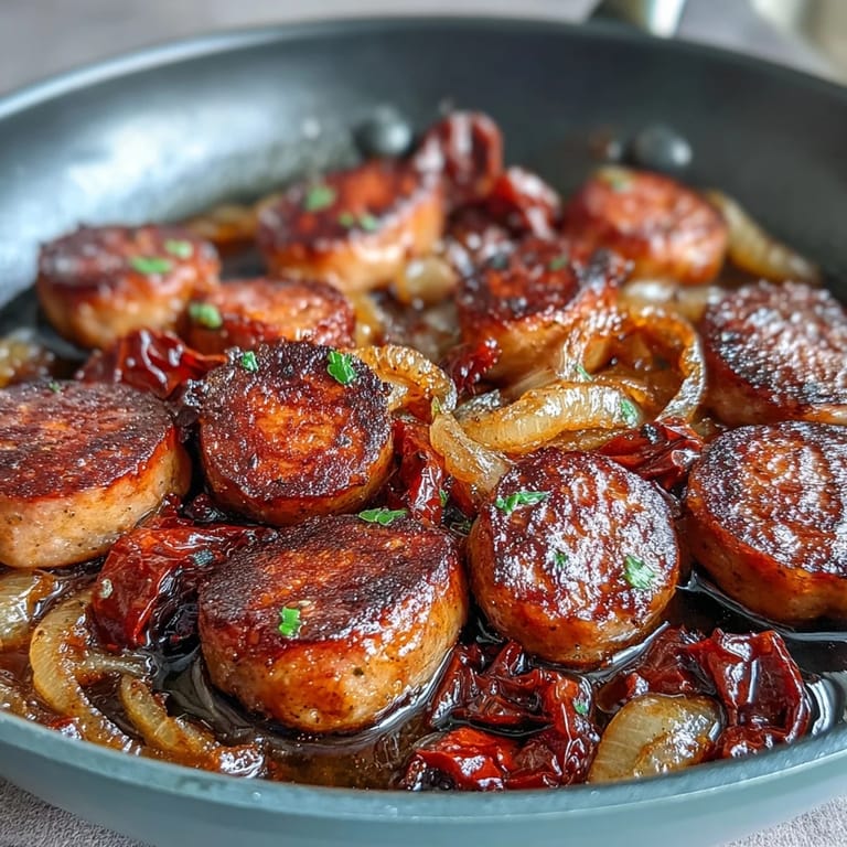 One-Pan Sausage and Peppers: Smoked paprika-seasoned sausages and vibrant peppers create a hearty, satisfying meal with minimal effort.