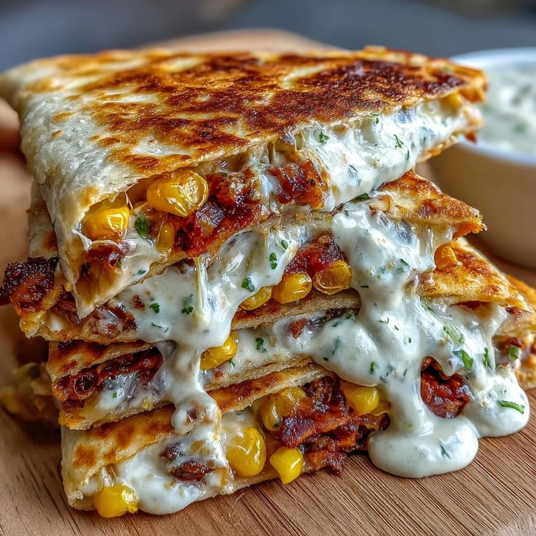 Golden, crispy quesadillas bursting with charred corn, jalapeño, and Monterey Jack cheese, served with a tangy chipotle crema for dipping.  