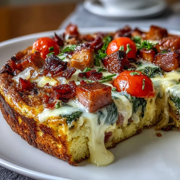 Sliced frittata on a plate with a side green salad and crusty bread.