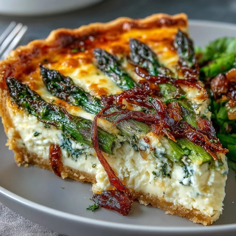 Elegant quiche filled with tender asparagus, creamy Gruyère, and sweet shallots baked to perfection in a buttery crust.