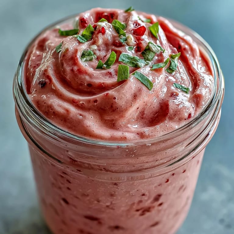 Bright red and green strawberry spinach smoothie, perfect for breakfast.