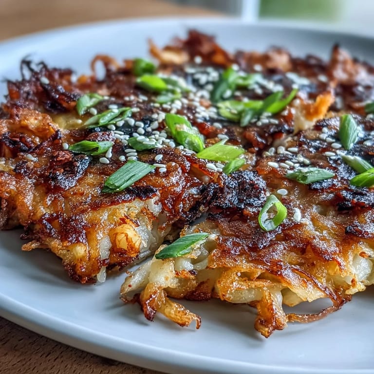 A stack of savory Korean kimchi pancakes, crispy edges with a soft, flavorful center, served with a soy-sesame dipping sauce.  