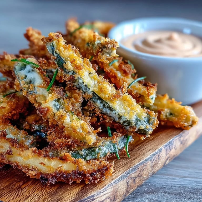 Tangy, salty pickle fries made easy in the air fryer, served with creamy mayo.