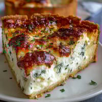 Elegant asparagus and Brie quiche with golden crust, perfect for Mother's Day brunch or festive gatherings.  