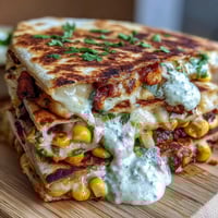 Cinco de Mayo Street Corn Quesadillas with Chipotle Crema, a vibrant Mexican-inspired dish filled with roasted corn, melty cheese, and smoky chipotle drizzle.  