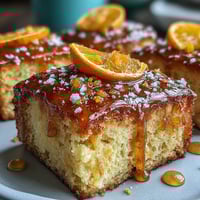 Golden Viral Whole Orange Cake, moist and zesty, dusted with sugar.